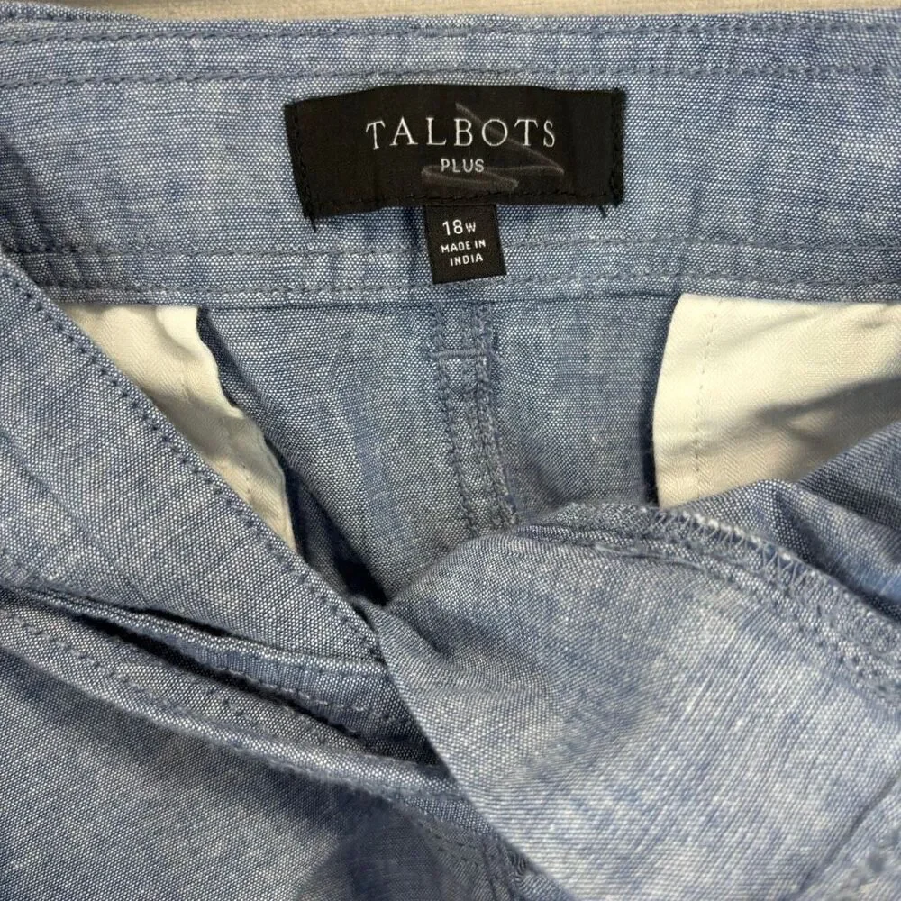 Talbots Plus Women's Size 18W Plus Chambray Blue Belted A Line Skirt